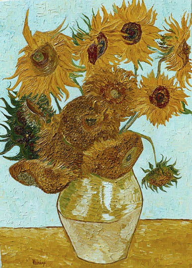 Riproduzione, Copia, Rivisitazioni, Falsi d'Autore olio su tela di Vincent Van Gogh by Ida Parigi: Vaso con Dodici Girasoli