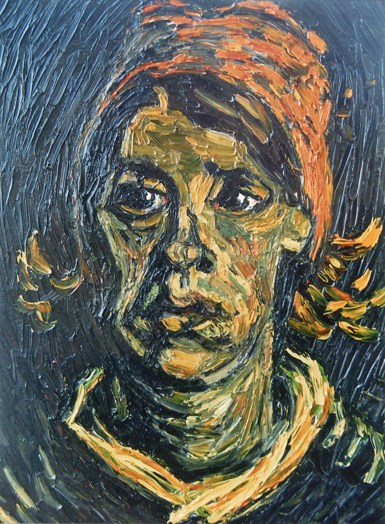 Riproduzione, Copia, Rivisitazioni, Falsi d'Autore olio su tela di Vincent Van Gogh by Ida Parigi: Testa di Contadina con Copricapo Rosso