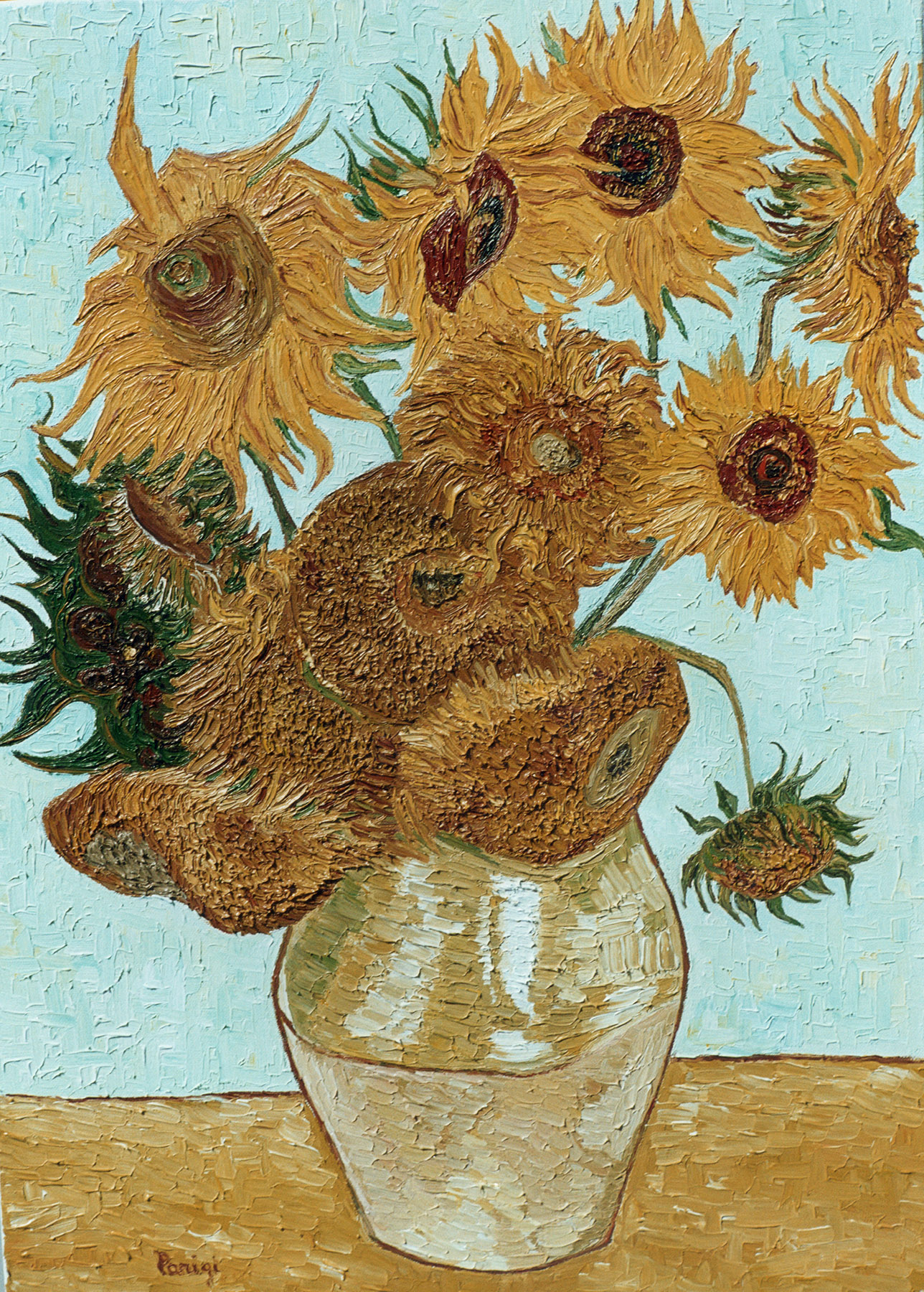 Riproduzione, Copia, Rivisitazioni, Falsi d'Autore olio su tela di Vincent Van Gogh by Ida Parigi: Vaso con Dodici Girasoli